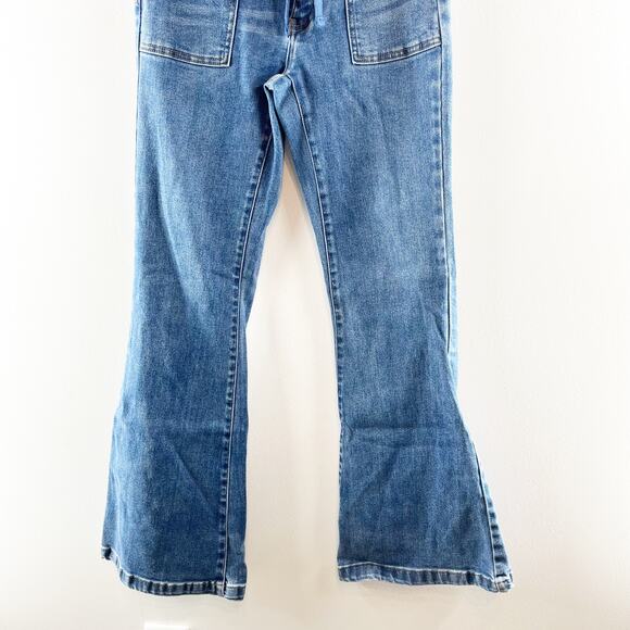 Risen Denim Mid Rise Flare Jeans With Drawstring and Front Pockets Blue 5 / 27 - Picture 9 of 13